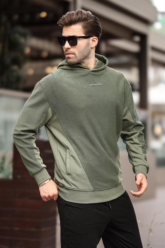 MDX Haki Hooded Pocket Detailed Embroidered Men's Sweatshirt 7050 - Meppen