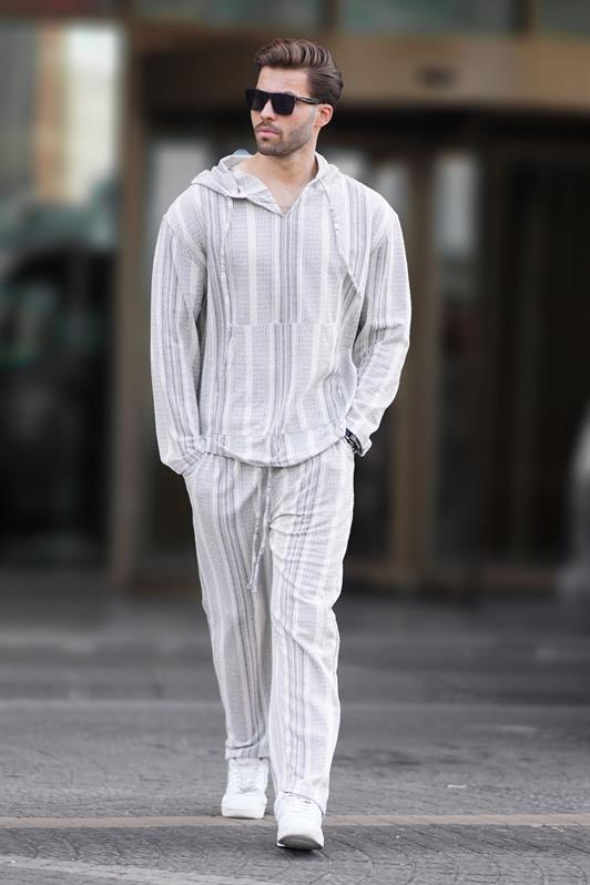 MDX Gray Hooded Jacquard Fabric Sweat Suit with Pocket Detail 5958 - Linares