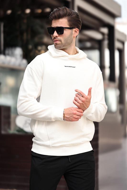 MDX Ecru Hooded Pocket Detailed Embroidered Men's Sweatshirt 7050 - North Port