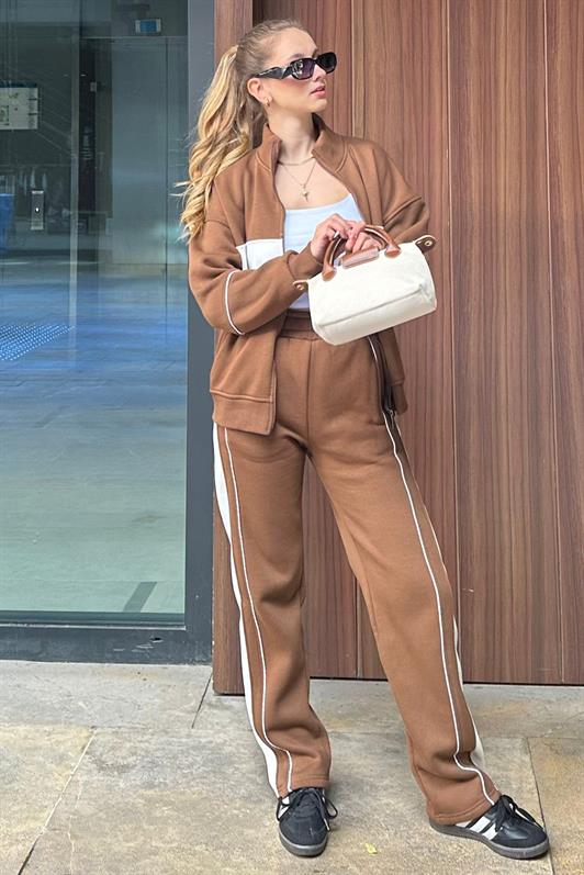 MDX Brown High Neck Zippered Striped Tracksuit MG2216 - Messina
