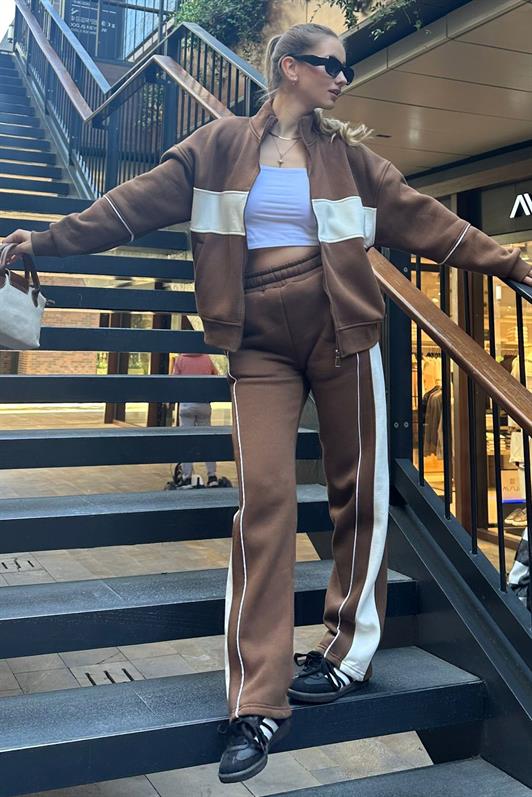 MDX Brown High Neck Zippered Striped Tracksuit MG2216 - Messina