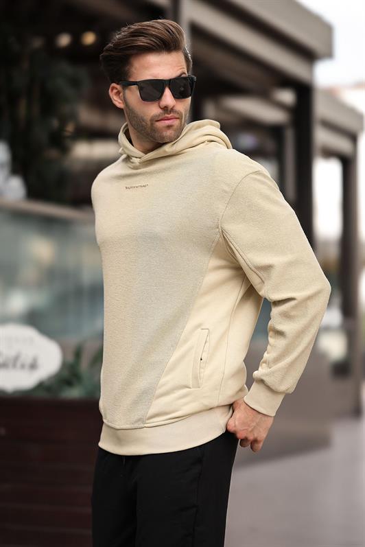MDX Beige Hooded Men's Sweatshirt with Pocket Detail Embroidery 7050 - Walthamstow