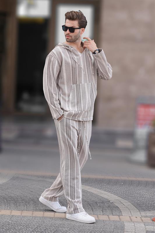 MDX Brown Hooded Jacquard Fabric Sweat Suit with Pocket Detail 5958 - Cambridge