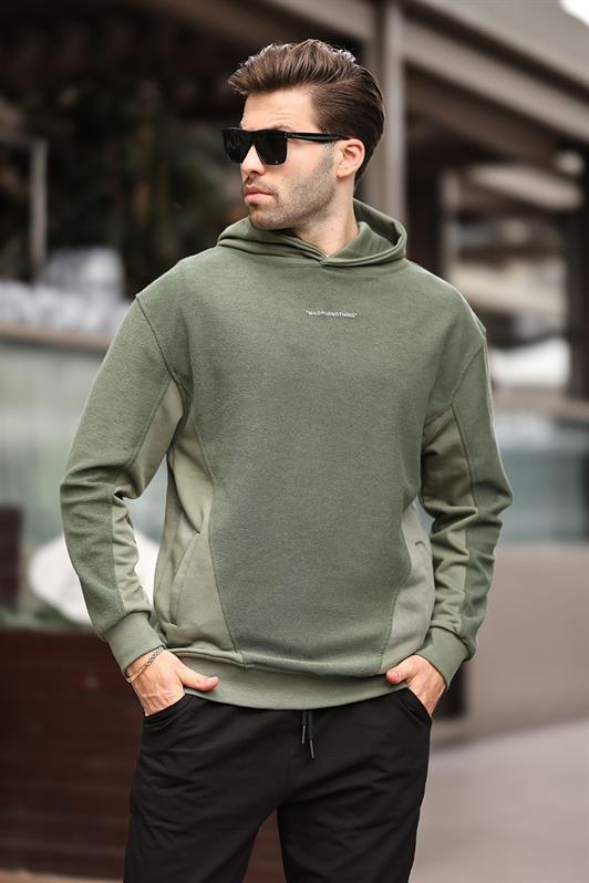 MDX Haki Hooded Pocket Detailed Embroidered Men's Sweatshirt 7050 - Meppen