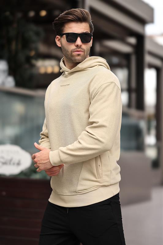 MDX Beige Hooded Men's Sweatshirt with Pocket Detail Embroidery 7050 - Walthamstow