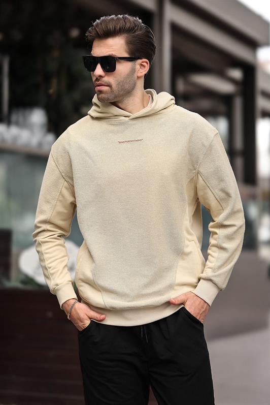 MDX Beige Hooded Men's Sweatshirt with Pocket Detail Embroidery 7050 - Walthamstow