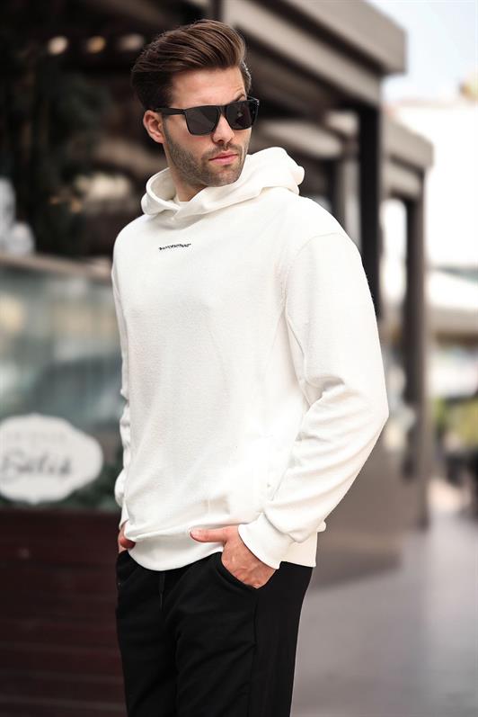 MDX Ecru Hooded Pocket Detailed Embroidered Men's Sweatshirt 7050 - North Port