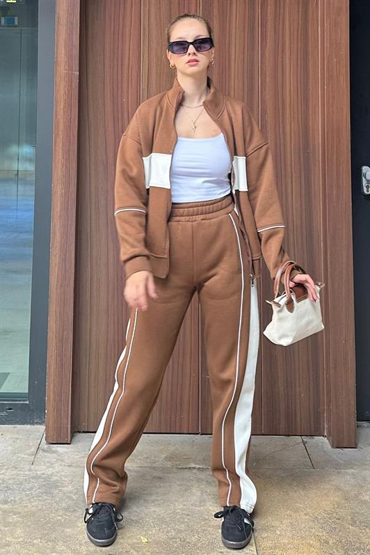MDX Brown High Neck Zippered Striped Tracksuit MG2216 - Messina