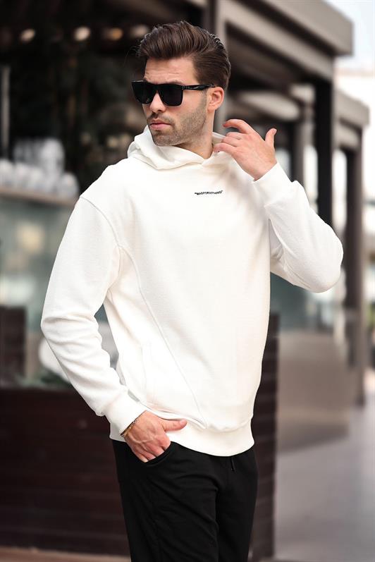 MDX Ecru Hooded Pocket Detailed Embroidered Men's Sweatshirt 7050 - North Port