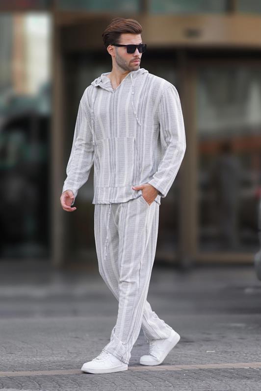 MDX Gray Hooded Jacquard Fabric Sweat Suit with Pocket Detail 5958 - Linares
