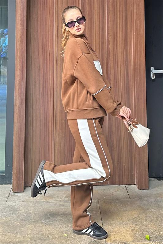 MDX Brown High Neck Zippered Striped Tracksuit MG2216 - Messina