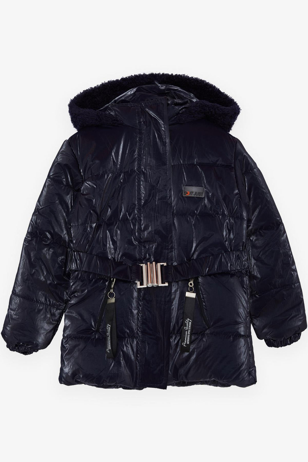 BRE Esso Mandolin Girl's Coat with Belted Hooded Emblem 2-6 Years, Dark Blue - Steinfurt