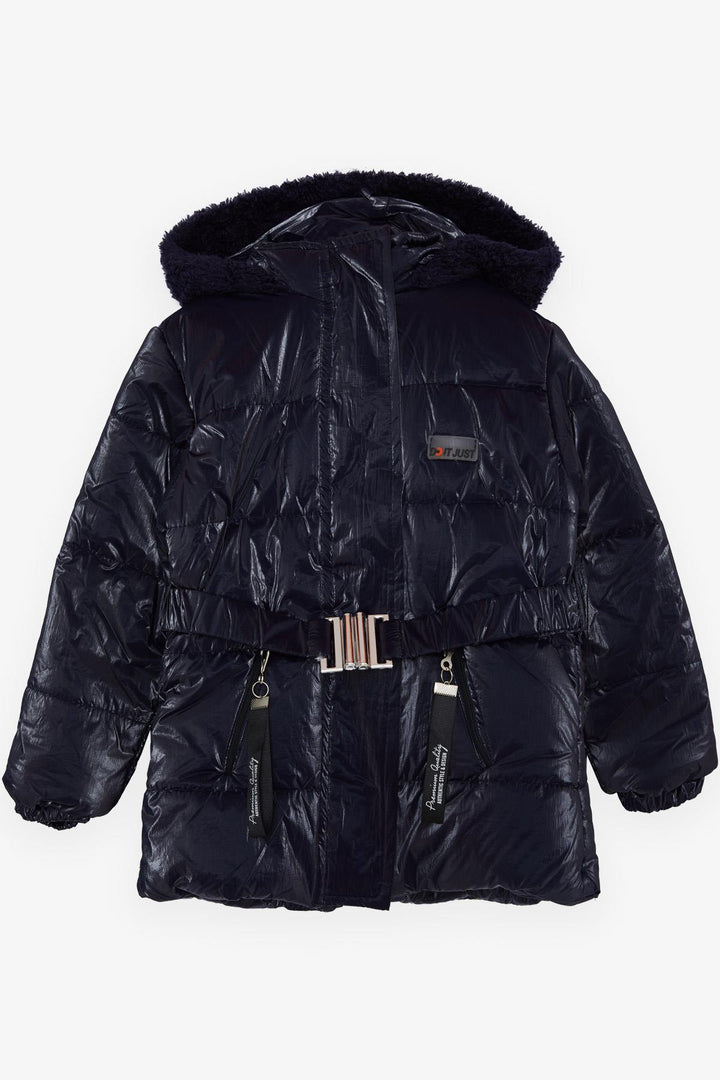 BRE Esso Mandolin Girl's Coat with Belted Hooded Emblem 2-6 Years, Dark Blue - Steinfurt