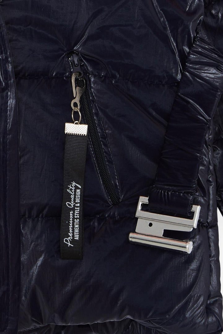 BRE Esso Mandolin Girl's Coat with Belted Hooded Emblem 2-6 Years, Dark Blue - Steinfurt