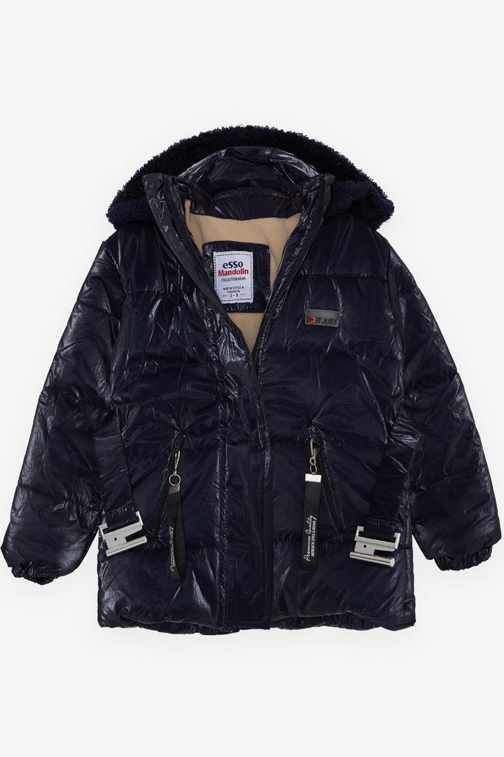 BRE Esso Mandolin Girl's Coat with Belted Hooded Emblem 2-6 Years, Dark Blue - Steinfurt