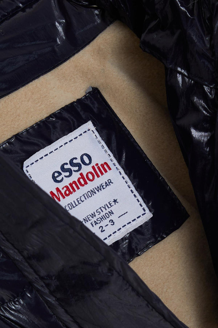 جاكيت BRE Esso Mandolin للفتيات مع حزام بغطاء للرأس من القطيفة من 2 إلى 6 سنوات، أزرق داكن - واكو