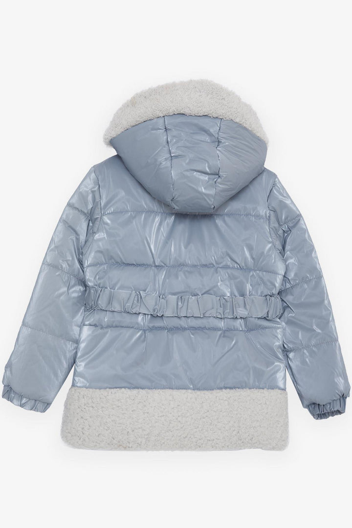 BRE Esso Mandolin Girl's Coat with Belted Plush Hooded Hood, 2-6 Years, Ice Blue - Cranbourne