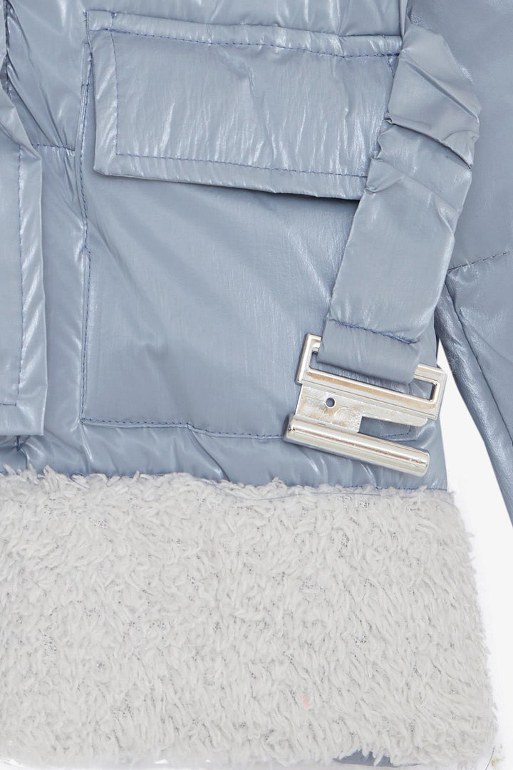 BRE Esso Mandolin Girl's Coat with Belted Plush Hooded Hood, 2-6 Years, Ice Blue - Cranbourne