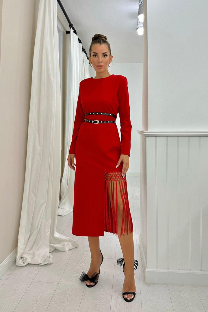 ELS Tasseled Satin Dress - Red - El Puerto de Santa María