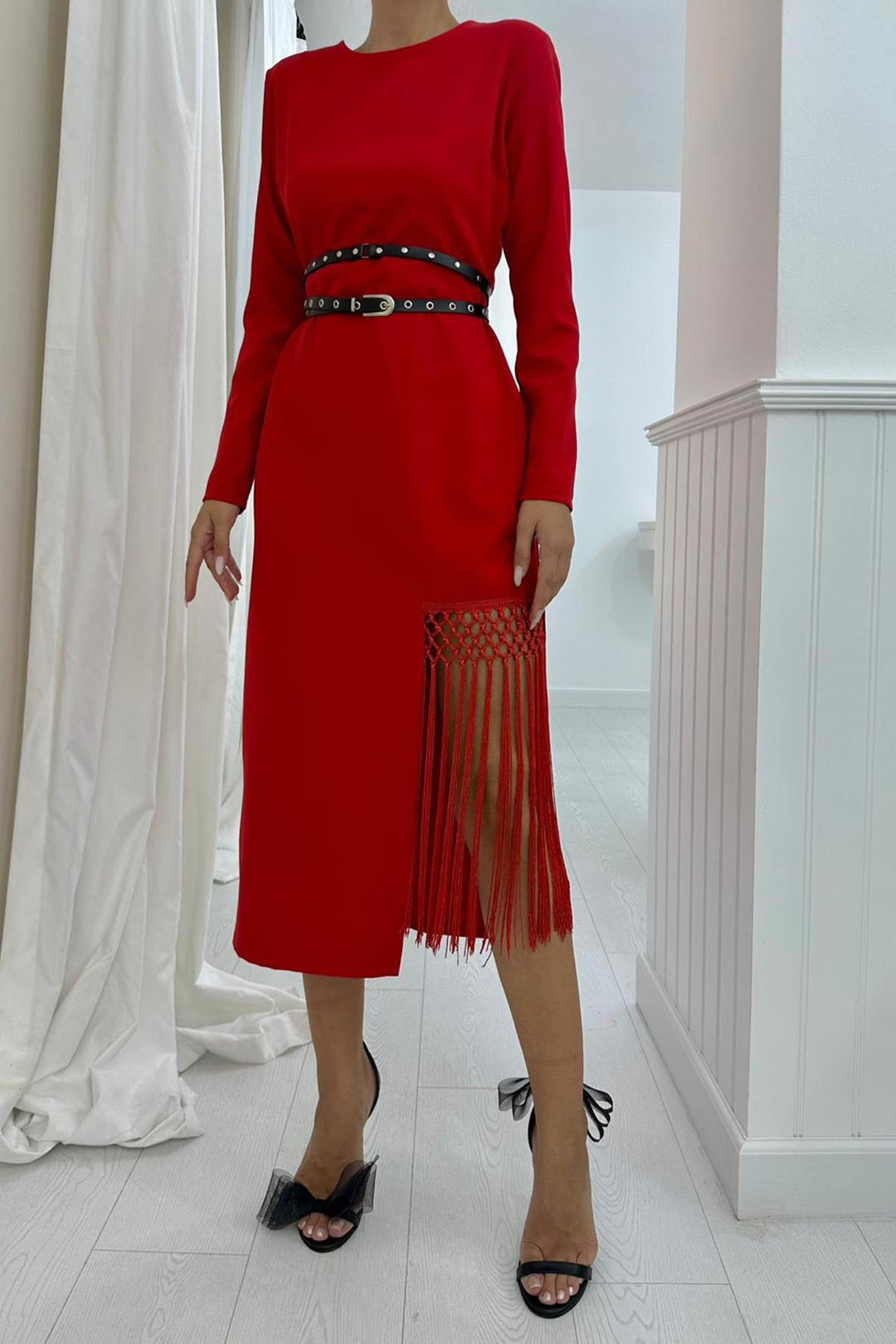 ELS Tasseled Satin Dress - Red - El Puerto de Santa María