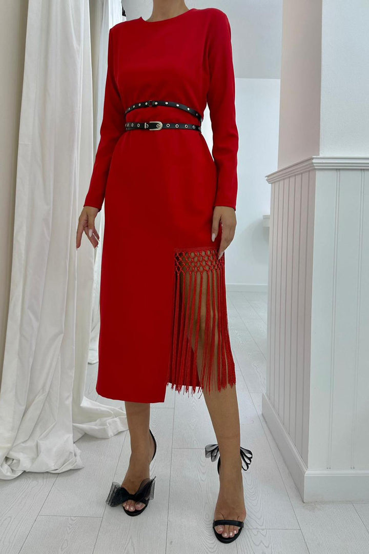 ELS Tasseled Satin Dress - Red - El Puerto de Santa María