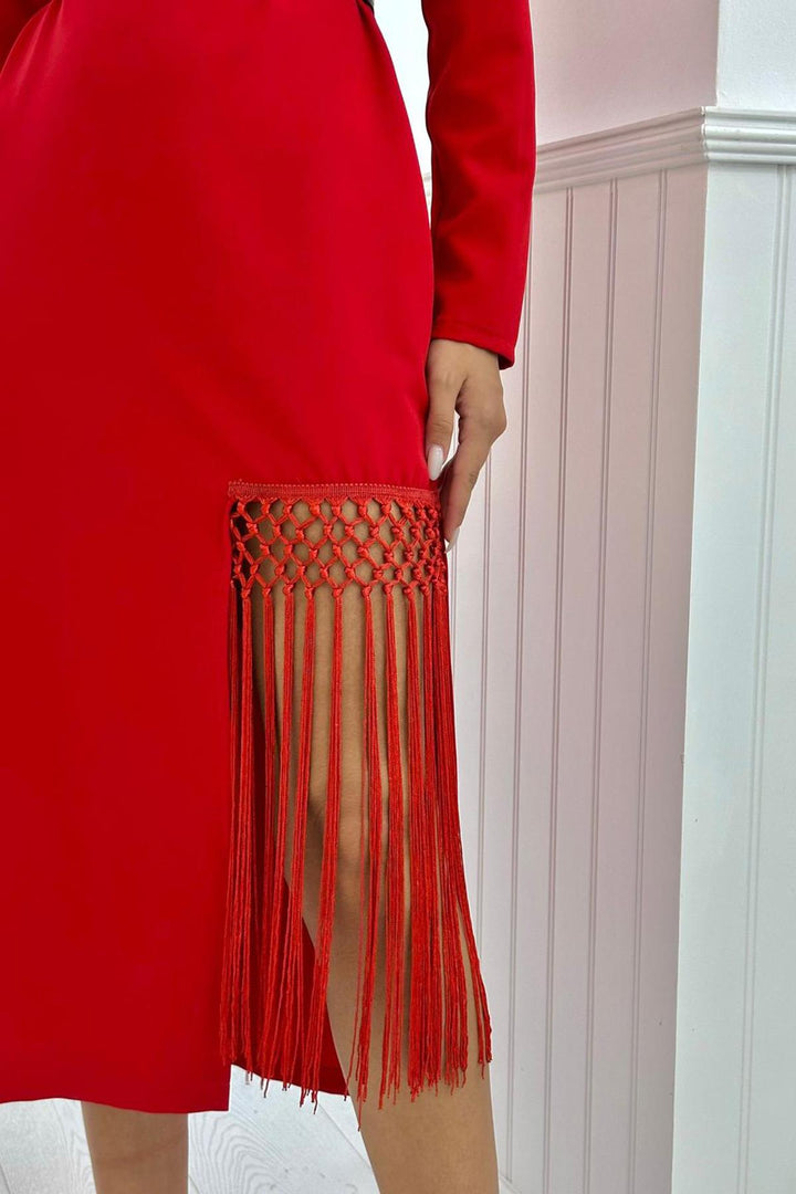 ELS Tasseled Satin Dress - Red - El Puerto de Santa María