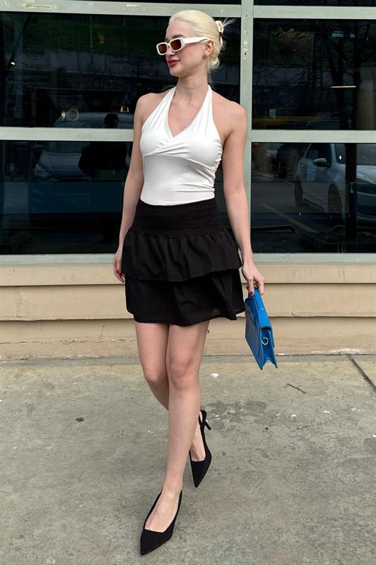 MDX Madmext Black Mini Layered Skirt Mg2337 - Columbus