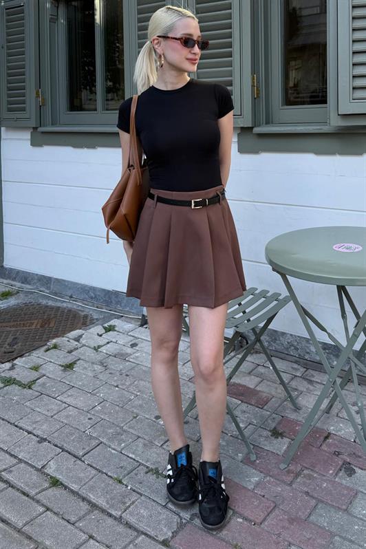 MDX Brown Pleated Women's Mini Shorts Skirt Mg2402 - The Colony