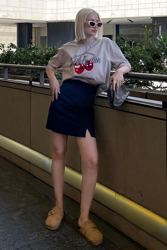 MDX Navy High Waisted Front Slit Short Skirt MG2086 - Empalme