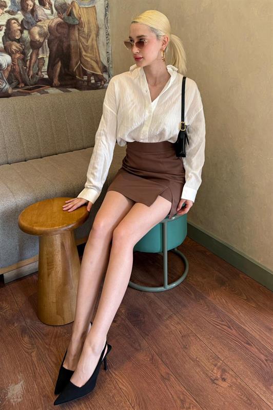 MDX Brown Slit Detailed Women's Shorts Skirt MG2315 - Roquetas de Mar