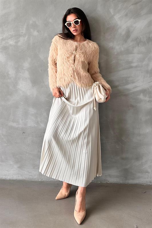 MDX Ecru Pleated Women's Skirt MG2318 - Angra do Heroísmo
