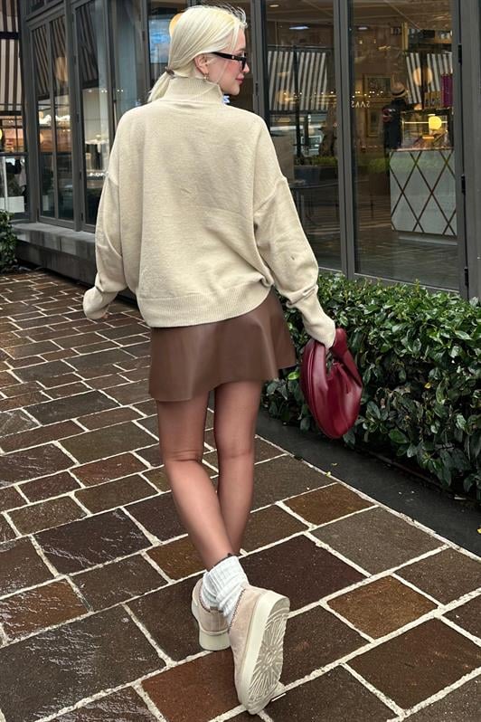 MDX Brown Mini Size Women's Leather Skirt MG2298 - New Tecumseth