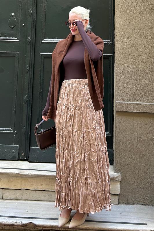 MDX Bright Beige Wrinkled Pattern Women's Skirt MG2290 - Oeiras