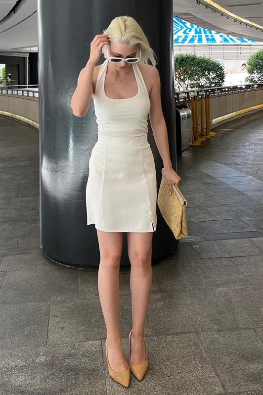 MDX White High Waist Front Slit Short Skirt MG2086 - Ashton