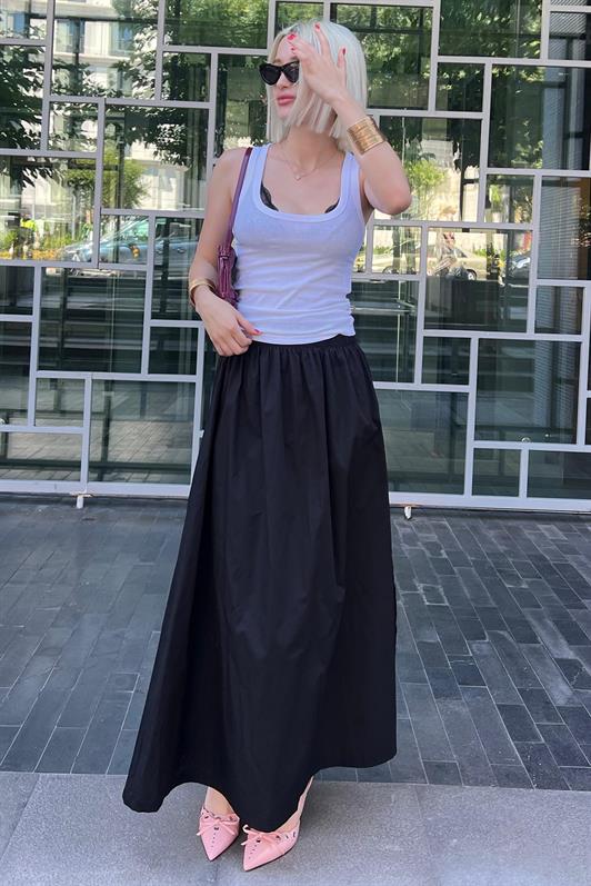 MDX Black Basic Slit Midi Skirt MG2092 - Belfast