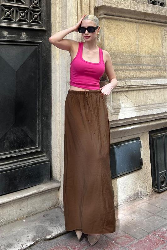 MDX Brown High Waist Elastic Long Women's Skirt MG1979 - Pavia