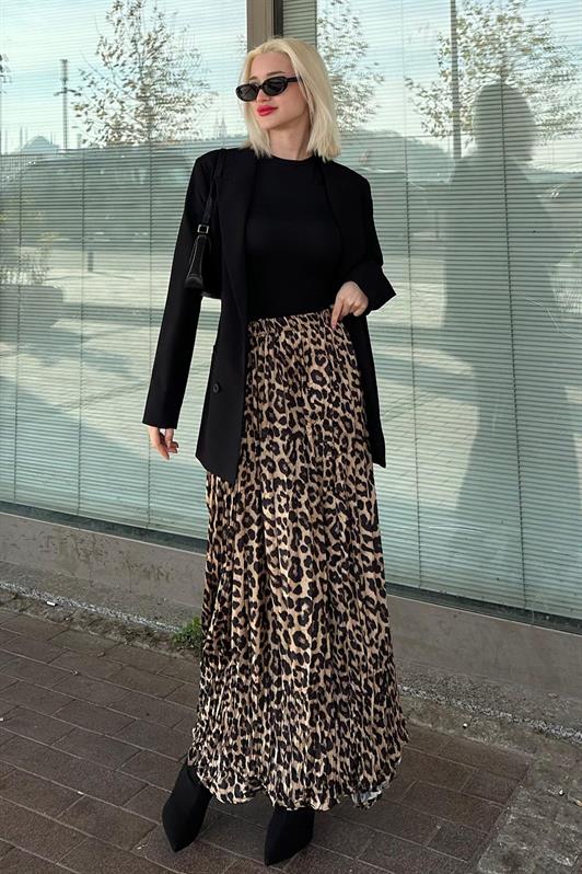 MDX Brown Leopard Print Women's Midi Skirt MG2264 - Steyr