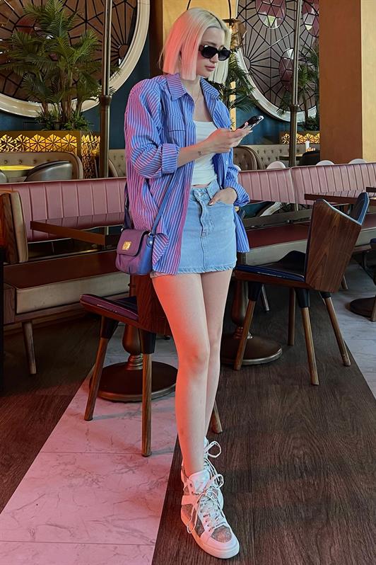 MDX Light Blue Mini Denim Skirt MG2099 - Mariano Escobedo