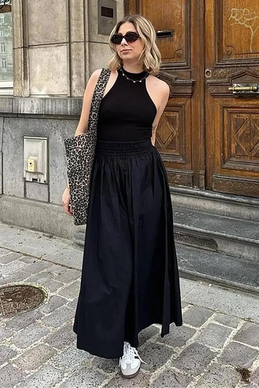 MDX Black Basic Slit Midi Skirt MG2092 - Belfast