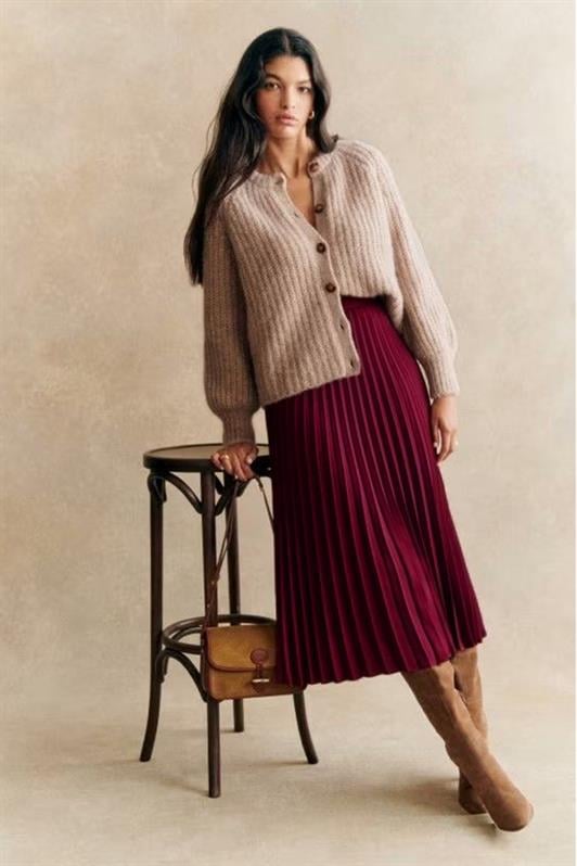 MDX Bordo Pileli Kemerli Uzun Süet Kadın Etek MG2576 - Lluchmayor