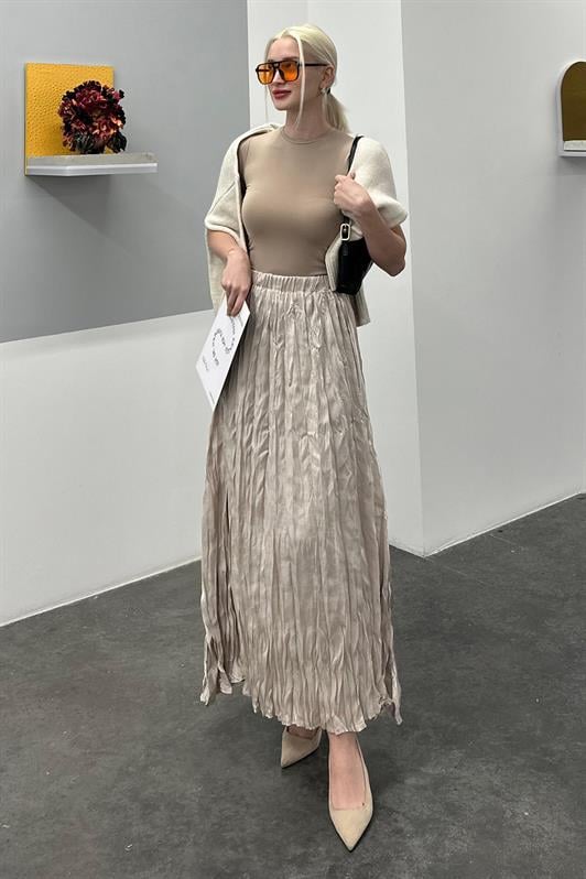 MDX Stone Color Wrinkled Pattern Midi Length Women's Skirt MG2266 - Marlboro