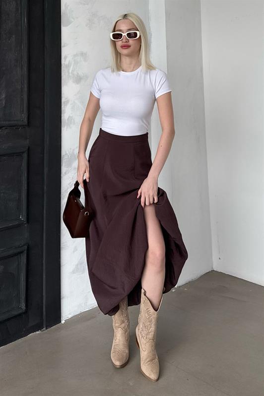MDX Brown Balloon Skirt Mg2319 - Saint-Malo