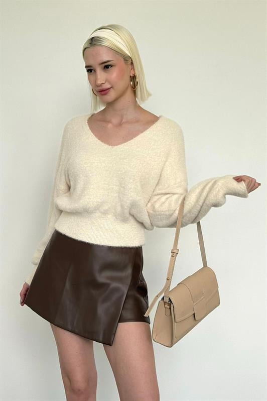 MDX Brown Leather Mini Shorts Skirt Mg2550 - Providence