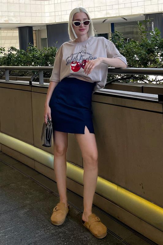 MDX Navy High Waisted Front Slit Short Skirt MG2086 - Empalme