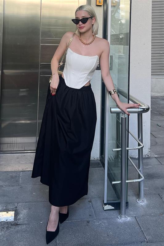 MDX Black Basic High Waist Elasticated Lined Pocket Detailed Midi Skirt MG2154 - Orland Park