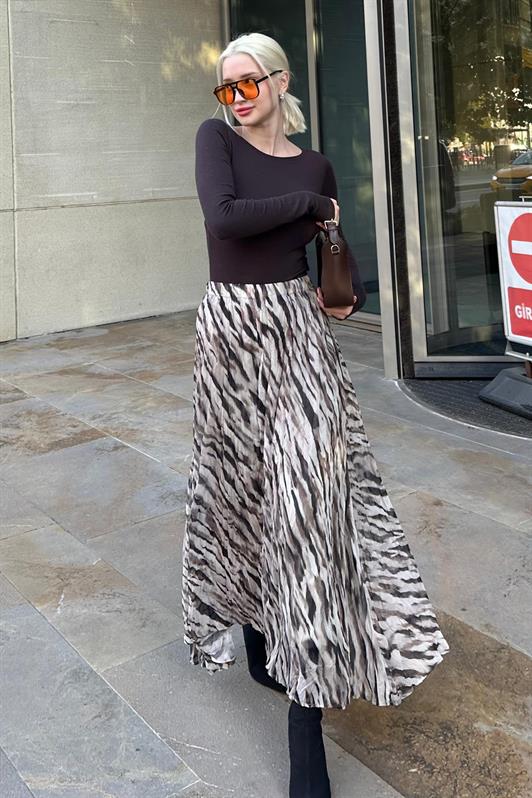 MDX Gray Zebra Print Women's Midi Skirt MG2265 - Goes