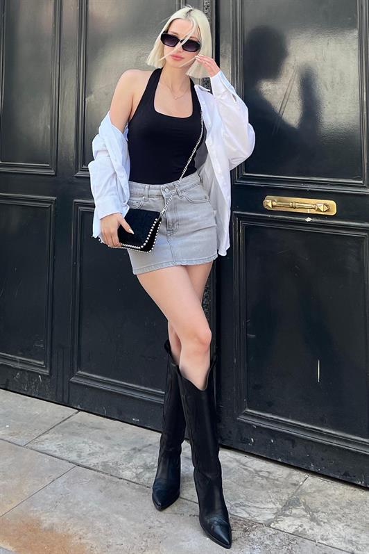 MDX Anthracite Mini Denim Skirt MG2099 - Saratoga Springs