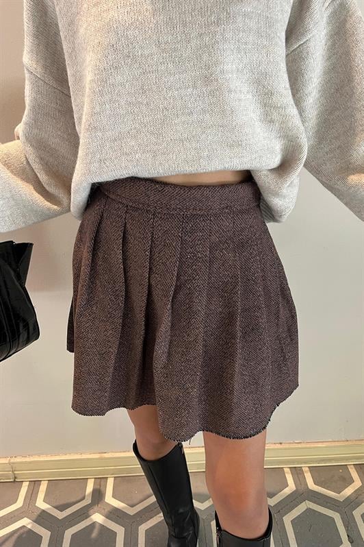 MDX Brown Plaid Pattern Women's Pleated Skirt MG2248 - Amherst