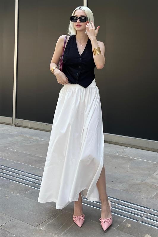MDX White Basic Slit Midi Skirt MG2092 - Almelo
