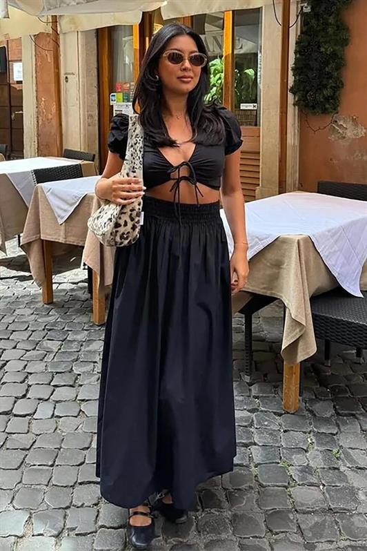 MDX Black Basic Slit Midi Skirt MG2092 - Belfast
